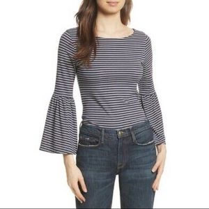 Frame Boat Neck Bell Sleeve Striped Top Size